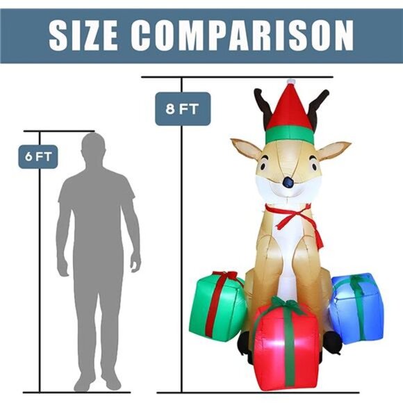 8 FT Christmas Inflatable Reindeer w/ Gift Boxes Yard Decoration
